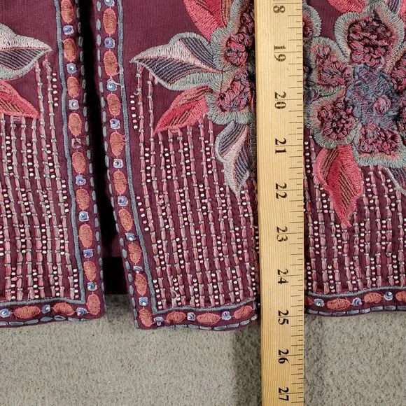 Soft Surroundings Cardigan Jacket Womens Small Purple Blazer Embroidered Flowers - Picture 7 of 13